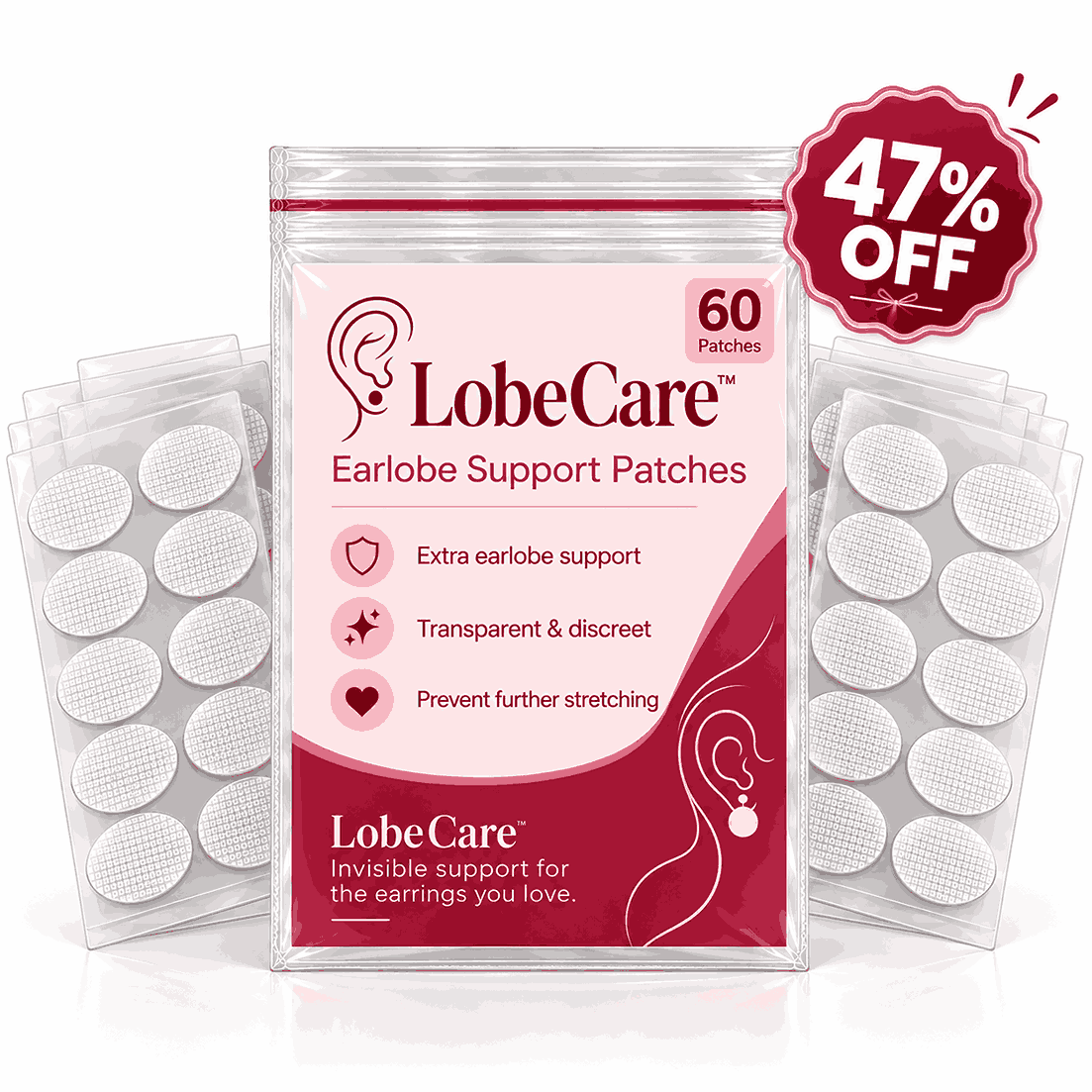 LobeCare™ (60 Patches) – Protective Earlobe Support Patches